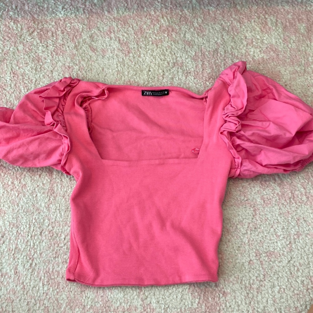 ZARA ruffle sleeve square neck top
